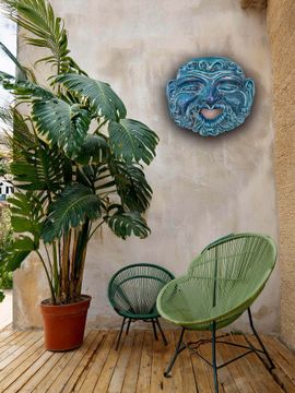 Mascaruna Blu – Maschera in Argilla e Pietra Lavica Fatta a Mano, Decorazione Artistica Siciliana by Cuore Lavico