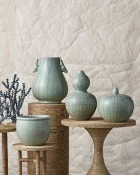 Celadon Crackle Round Planter by Currey and Company - view 5