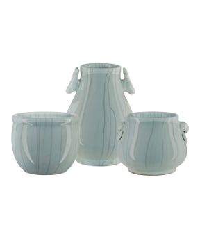 Celadon Crackle Deer Heads Vase by Currey and Company - view 5