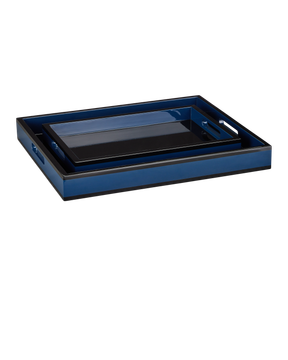 Navy Lacquer Tray Set of 2 by Currey and Company