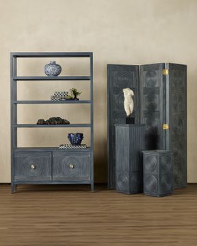 Santos Vintage Navy Storage Etagere by Currey and Company - view 8