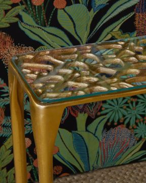 Honeycomb Gold Console Table by Currey and Company - view 6