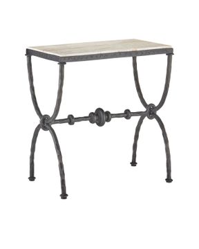 Agora White Travertine Side Table by Currey and Company