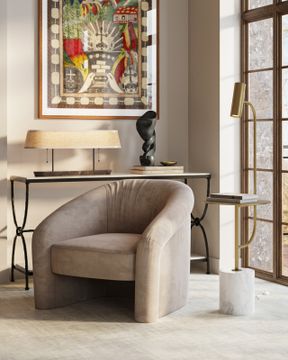 Agora White Travertine Console Table by Currey and Company - view 6