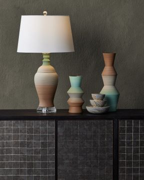 Happy 80's Brown & Pale Blue Table Lamp by Currey and Company - view 6