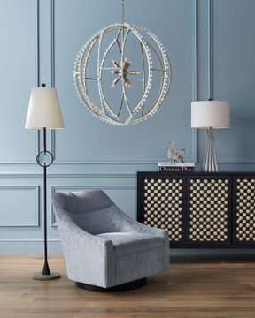 Pryce Black Swivel Chair, Buzzword Cerulean by Currey and Company - view 7