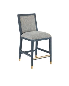 Santos Vintage Navy Counter Stool, Barrett Dusk by Currey and Company