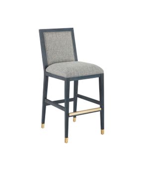 Santos Vintage Navy Bar Stool, Barrett Dusk by Currey and Company