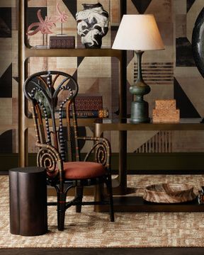 Benin Throne Brown Armchair, Linho Adobe by Currey and Company - view 9