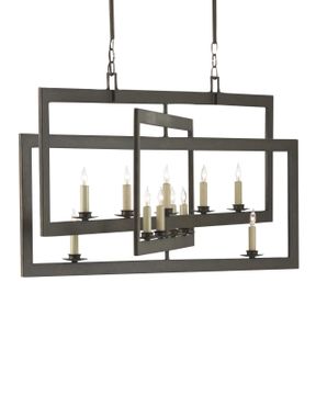 Middleton Rectangular Bronze Chandelier by Currey and Company - view 4