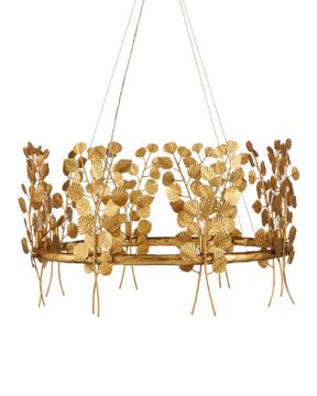 Golden Eucalyptus Round Chandelier by Currey and Company - view 4