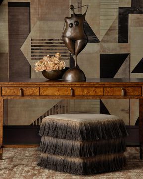 Jute Black Fringe Ottoman by Currey and Company - view 7