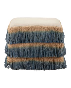Jute Blue Fringe Ottoman by Currey and Company - view 3