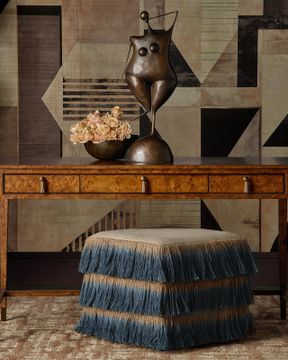 Jute Blue Fringe Ottoman by Currey and Company - view 7