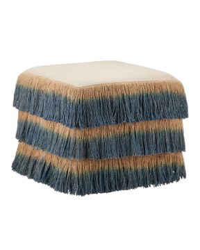 Jute Blue Fringe Ottoman by Currey and Company