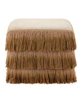 Jute Bronze Fringe Ottoman by Currey and Company - view 3