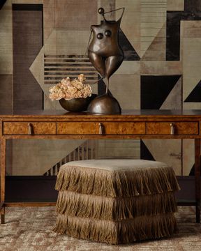 Jute Bronze Fringe Ottoman by Currey and Company - view 7