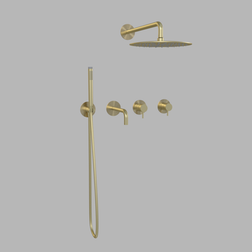 Three-way shower/bath solution w/ thermostat, spout, hand shower and shower head - PVD brass by d line