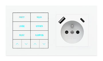 10-fold pushbutton with backlit text/symbols, proximity sensor and socket point for 2-fold plate (60x55 mm module) - FR USB by EKINEX