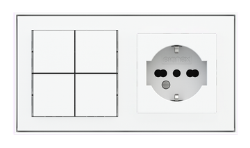 Basic Pushbutton (NO LED) and socket point for 2-fold plate (60x55 mm module) - IT by EKINEX