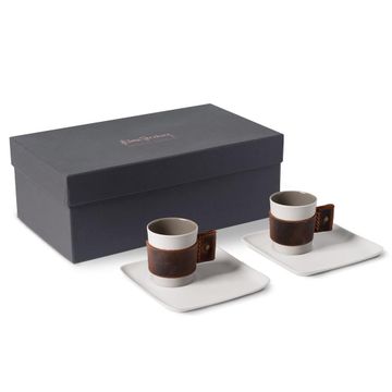 Touch Of Leather Espresso Cup With Saucer Set Of 2 Ivory - Ivory & Rock by Esma Dereboy