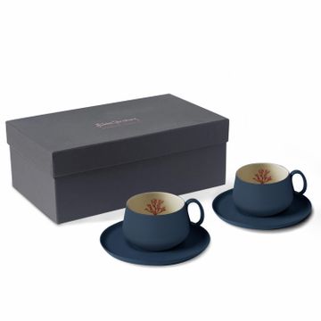 Tube Tea Cup With Saucer Set Of 2 Ocean-red Coral by Esma Dereboy