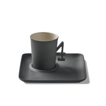 Figures Espresso Cup With Saucer Handle 4 Black - Black & Ivory by Esma Dereboy