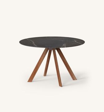 Atrivm outdoor round dining table with solid wood legs by EXPORMIM