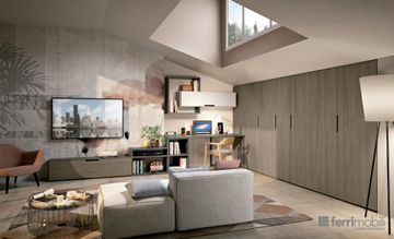 Zona Living con armadio scalare - Composizione 16 by Ferrimobili