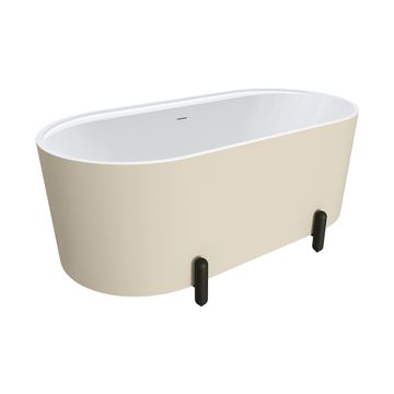Aluca Freestanding Bath, 1500mm Matte Khaki with Matte Black Legs with overflow by Fienza