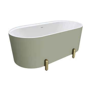Aluca Freestanding Bath, 1500mm Matte Olive with Urban Brass Legs with overflow by Fienza