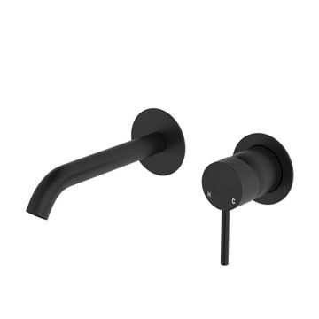 Kaya Basin/Bath Wall Mixer Set, Round Plates, 160mm Outlet, Matte Black by Fienza