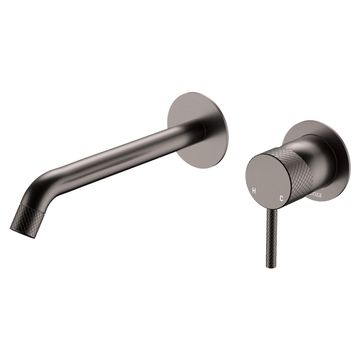 Axle Wall Basin/Bath Mixer Set, Round Plates, 200mm Outlet, Gun Metal by Fienza