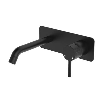Axle Wall Basin/Bath Mixer Set, Rectangular Plate, 160mm Outlet, Matte Black by Fienza