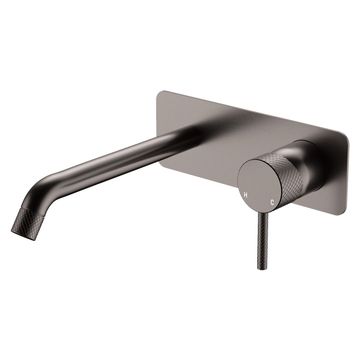 Axle Wall Basin/Bath Mixer Set, Rectangular Plate, 200mm Outlet, Gun Metal by Fienza