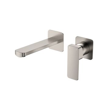 Tono Basin/Bath Wall Mixer Set, Square Plates, 160mm Outlet, Brushed Nickel by Fienza