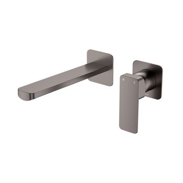 Tono Basin/Bath Wall Mixer Set, Square Plates, 200mm Outlet, Gun Metal by Fienza