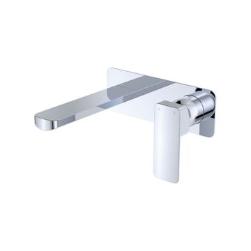 Tono Basin/Bath Wall Mixer Set, Rectangular Plate, 160mm Outlet, Chrome by Fienza
