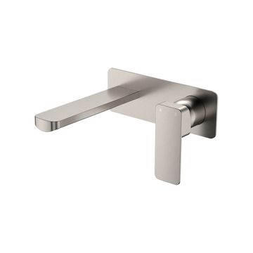 Tono Basin/Bath Wall Mixer Set, Rectangular Plate, 160mm Outlet, Brushed Nickel by Fienza
