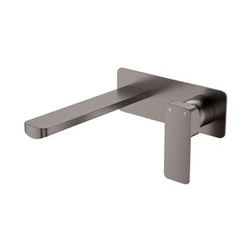 Tono Basin/Bath Wall Mixer Set, Rectangular Plate, 200mm Outlet, Gun Metal by Fienza