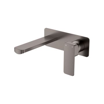Tono Basin/Bath Wall Mixer Set, Rectangular Plate, 160mm Outlet, Gun Metal by Fienza