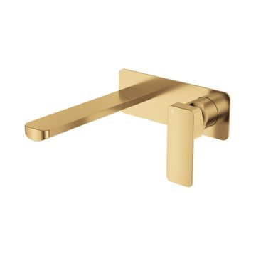 Tono Basin/Bath Wall Mixer Set, Rectangular Plate, 200mm Outlet, Urban Brass by Fienza