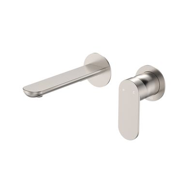 Empire Slim Basin/Bath Wall Mixer Set, Round Plates, 160mm Outlet, Brushed Nickel by Fienza
