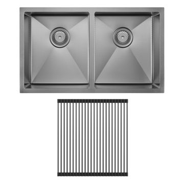 Hana Anti-Scratch 27L/27L Double Kitchen Sink Kit, PVD Gun Metal by Fienza