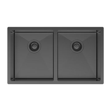 Hana 27L/27L Double Kitchen Sink, PVD Carbon Metal by Fienza