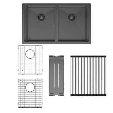 Hana 27L/27L Double Kitchen Sink Kit, PVD Carbon Metal by Fienza