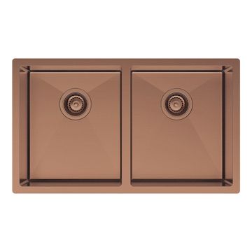 Hana 27L/27L Double Kitchen Sink, PVD Brushed Copper by Fienza