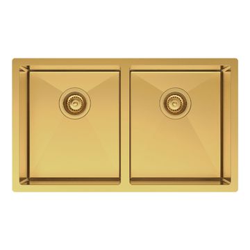 Hana 27L/27L Double Kitchen Sink, PVD Rugged Brass by Fienza
