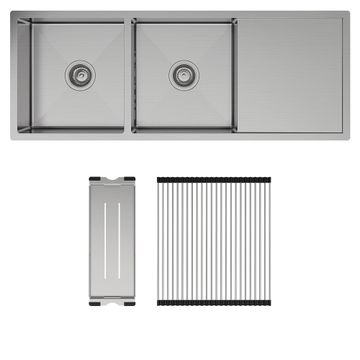 Hana 29L/29L Double Kitchen Sink with Drainer Kit by Fienza