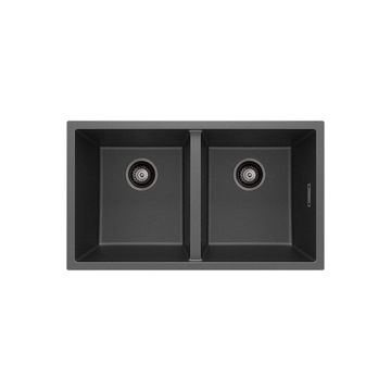 Kuro Granite 34L/34L Double Bowl Kitchen Sink, Matte Black by Fienza